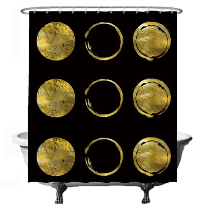 Ulticool Shower Curtain - Golden Circles Sun Moon Chic - 180 x 200 cm - Washable - Anti Mould - with 12 Rings - Gold Black