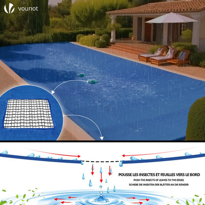 VOUNOT Swimming Pool Cover Rectangular Heavy Duty Double Layer Pool Protective Cover with Drain Net, Aluminum Eyelets Waterproof Cover, 5X10m