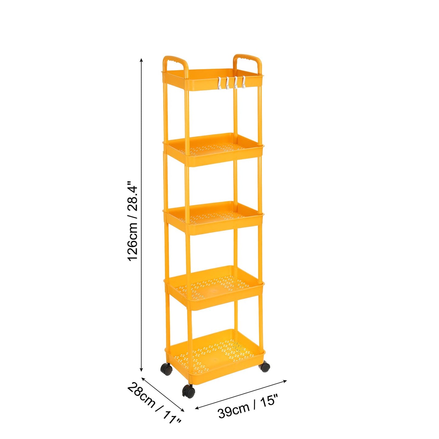 PATIKIL 5-Tier Rolling Utility Cart with Handle, Storage Shelves Organizer Cart Movable Storage Organizer with Wheels for Room Office Kitchen