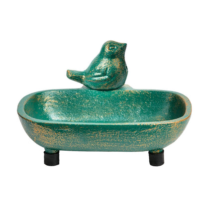 Sungmor Heavy Duty Cast Iron Hand Soap Holder - Lovely Bird Shaped & Antique Green Finish