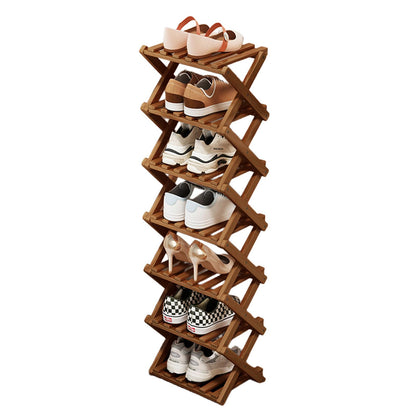 SHEBUYLLI Vertical Foldable Shoe Rack Small, Wooden Shoe Storage Cabinet