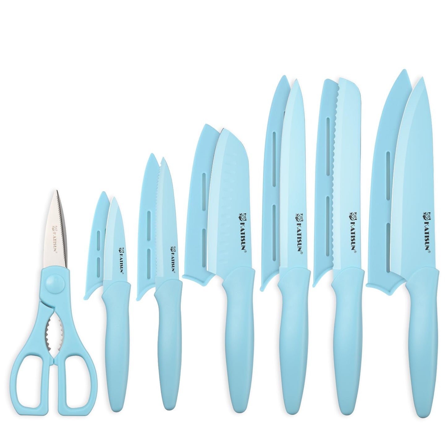 KATISUN Knife Set 7-Piece, Vibrant Colors, Japanese Steel Blades, Ergonomic Handles - Long-Lasting and Razor Sharp Kitchen Knife Set(Blue)