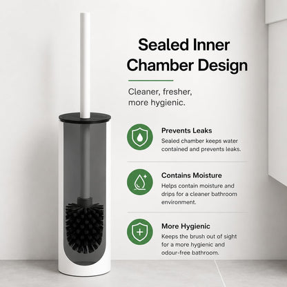 White Wall Mounted Toilet Brush & Holder – Silicone Toilet Brush, Matte White 304 Stainless Steel, Self-Adhesive or Screw Fixing