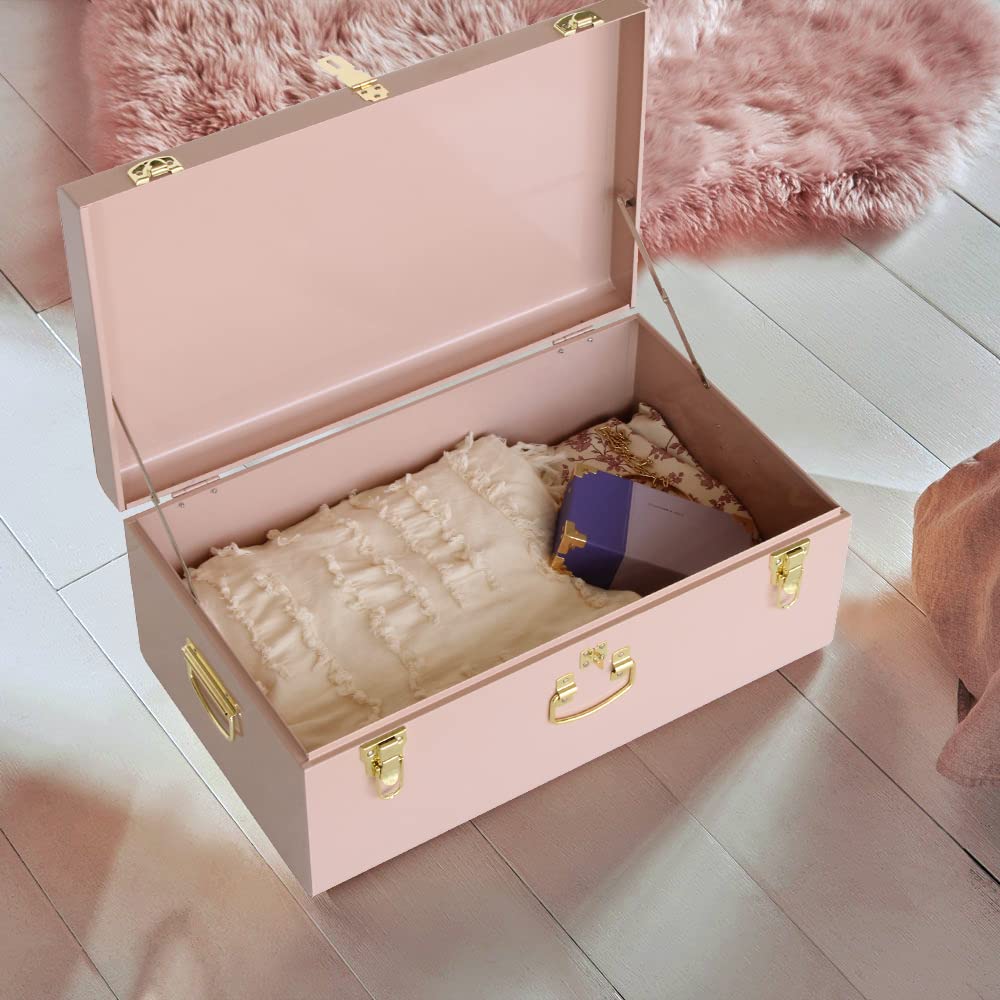 HofferRuffer Metal Storage Trunk with Lockable Lid & Handles, 52.1 × 26.2 × 20.1 Heavy Duty Storage Chest for Bedroom, Living Room, Bedding