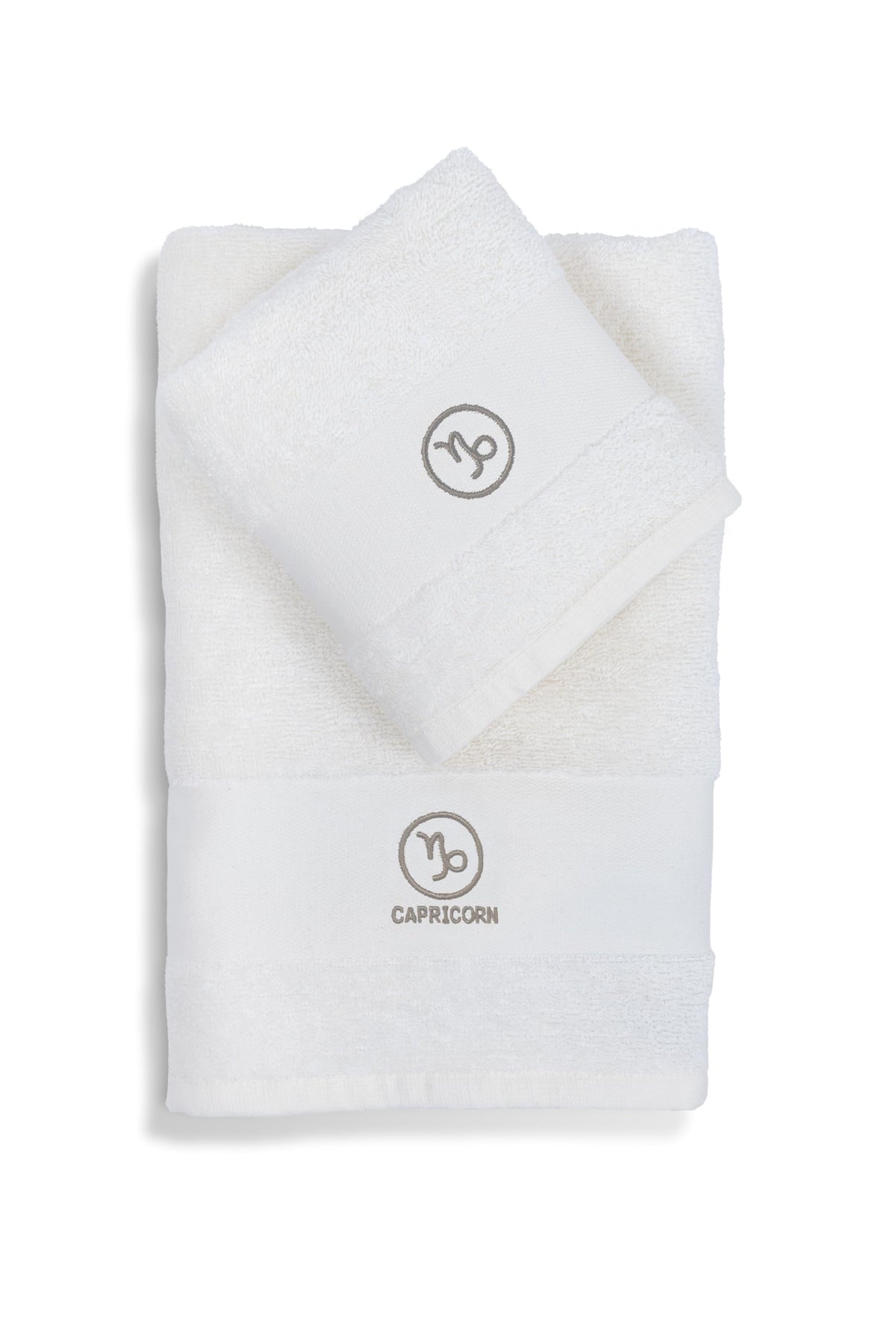 zer0bed Zodiac Zodiac Bath Towel Set, Set of 2, Face Towel, Guest Towel-Bidet, 100% Cotton, Plain with Embroidery, Capricorn