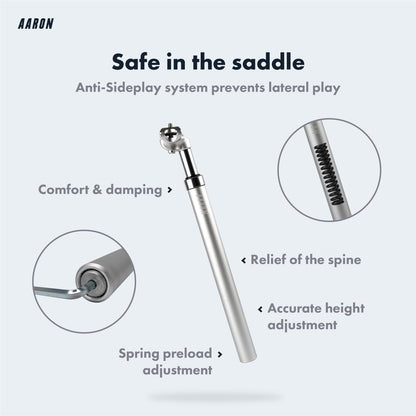 AARON - Spring Suspension Bike Seat Post - Aluminum Saddle Seatpost for E Bicycle, MTB, Trekking Bikes, City Bikes - 30.9mm Diameter, 13.8" (350mm)