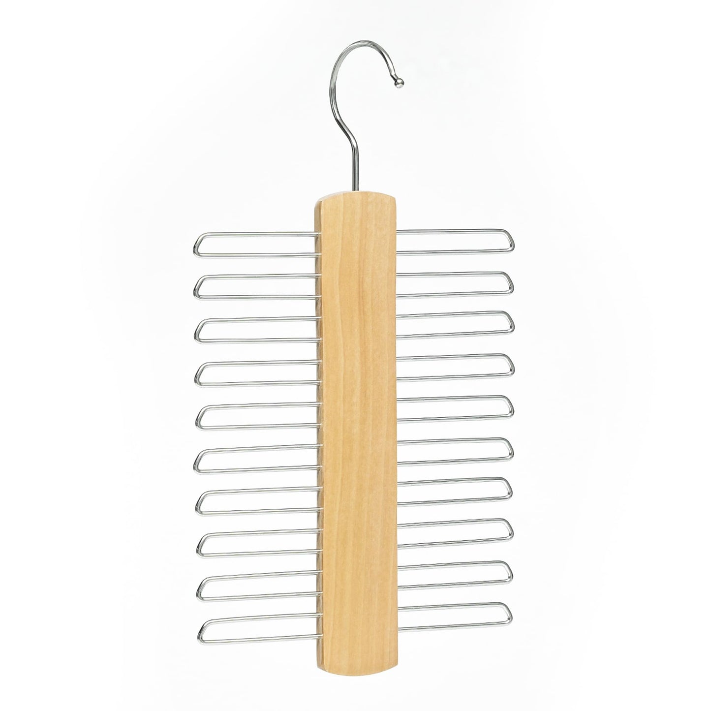 Tie Hanger Wooden Hangers Wardrobe Tie Organiser - Stylish Hanging Storage Rack With 20 Chrome Bars With Swivel Hook for Tie, Belt
