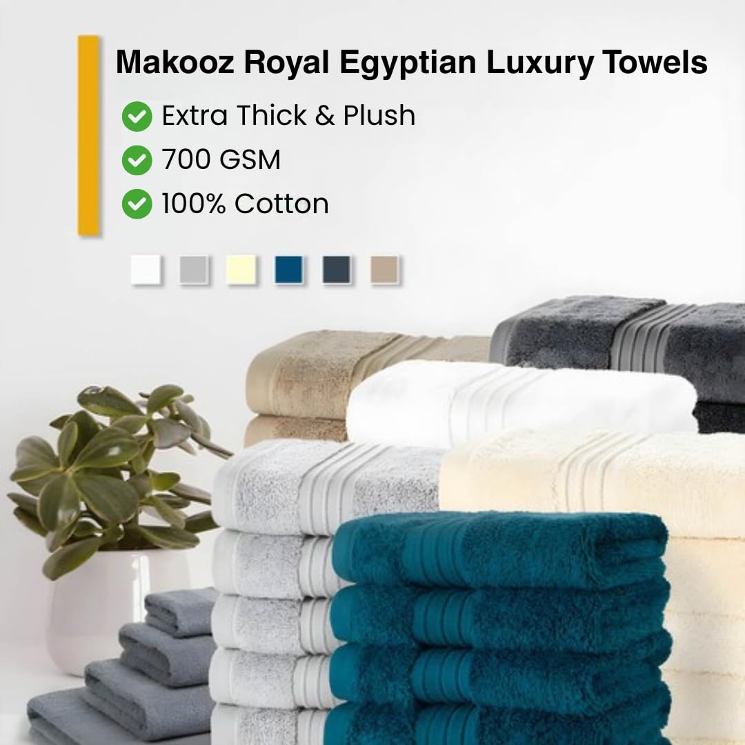 Makooz Premium 700 GSM Hand Towels for Bathroom 2 Pack – 100% Natural Ring-Spun Egyptian Cotton – Luxurious Ultra Soft, Quick Dry, Absorbent