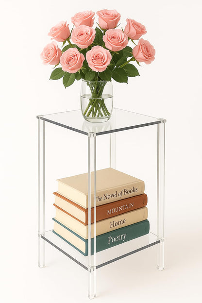 Coolcapis Clear Acrylic Side Table – Small Acrylic End Table, Thin Bedside Night Stand Skinny Living Room Clear Office furniture (Rectangular)
