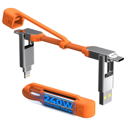 Rolling Square inCharge XS - 240W 4in1 Keyring Cable, Type C Charger Cable Fast Charging, Universal Lightning/USB Cable with Metal Housing for Data