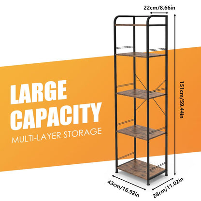 Forthcan 5-Tier Bookshelf, Bookcase, Shelving Unit, Floor Standing Book Shelf, Wooden Shelf and Metal Frame Book Rack