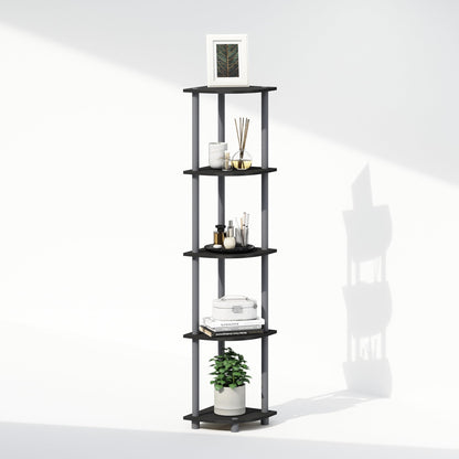 Furinno TURN-N-TUBE Corner Shelf, 5-Tier Corner Display Rack, Shelving Unit, for Organization and Storage, Living Room, Home Office, Garage, Bedroom