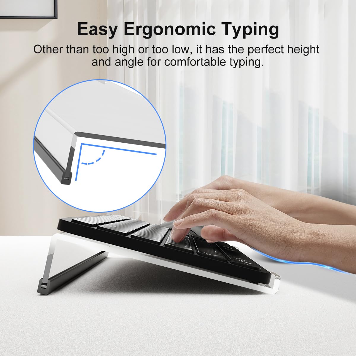suptek Clear Acrylic Tilted Computer Keyboard Stand for Easy Ergonomic Typing, Keyboard Tray Holder Silicone Anti-Slip Case for Office Desk, Home