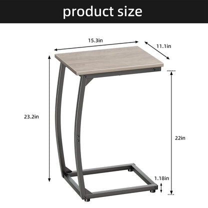 LAKEMID C Shaped End Table, Side Table for Couch, TV Tray Table for Living Room Bedroom (Grey)