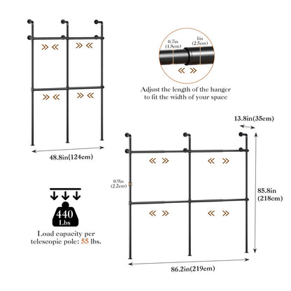 KZOBYD Extendable Wall Mounted Clothes Rails, Width 124 cm to 219 cm, Black