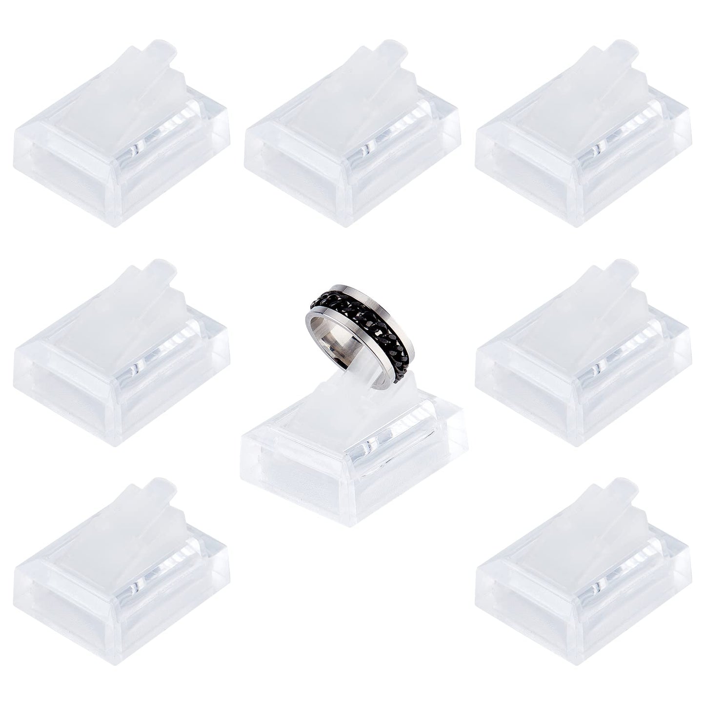 SUNNYCLUE 8Pcs Acrylic Ring Display Holder Clear Plastic Transparent Square Storage Stands Displays Showcase Organizer for Jewelry Towers Weddings