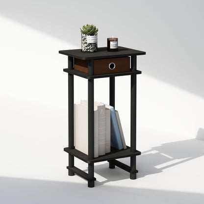 Furinno TURN-N-TUBE Night Stand, 3-Tier Open Shelf Design Nightstand with Storage Bin, Tall Narrow Bedside Table, End Table, Side Table