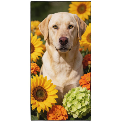Violetpos Labrador in Sunflowers Beach Towel, Extra Large 180x90 cm 250GSM Microfibre, Sand Free Quick Dry