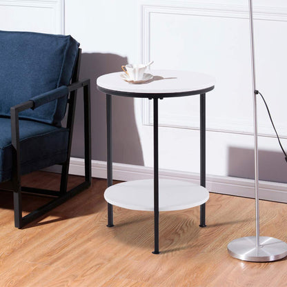 GOLDFAN Small Side Table Modern Round Coffee Table End Metal Lamp Table with 2 Tier Shelves for Living Room Bedroom,White
