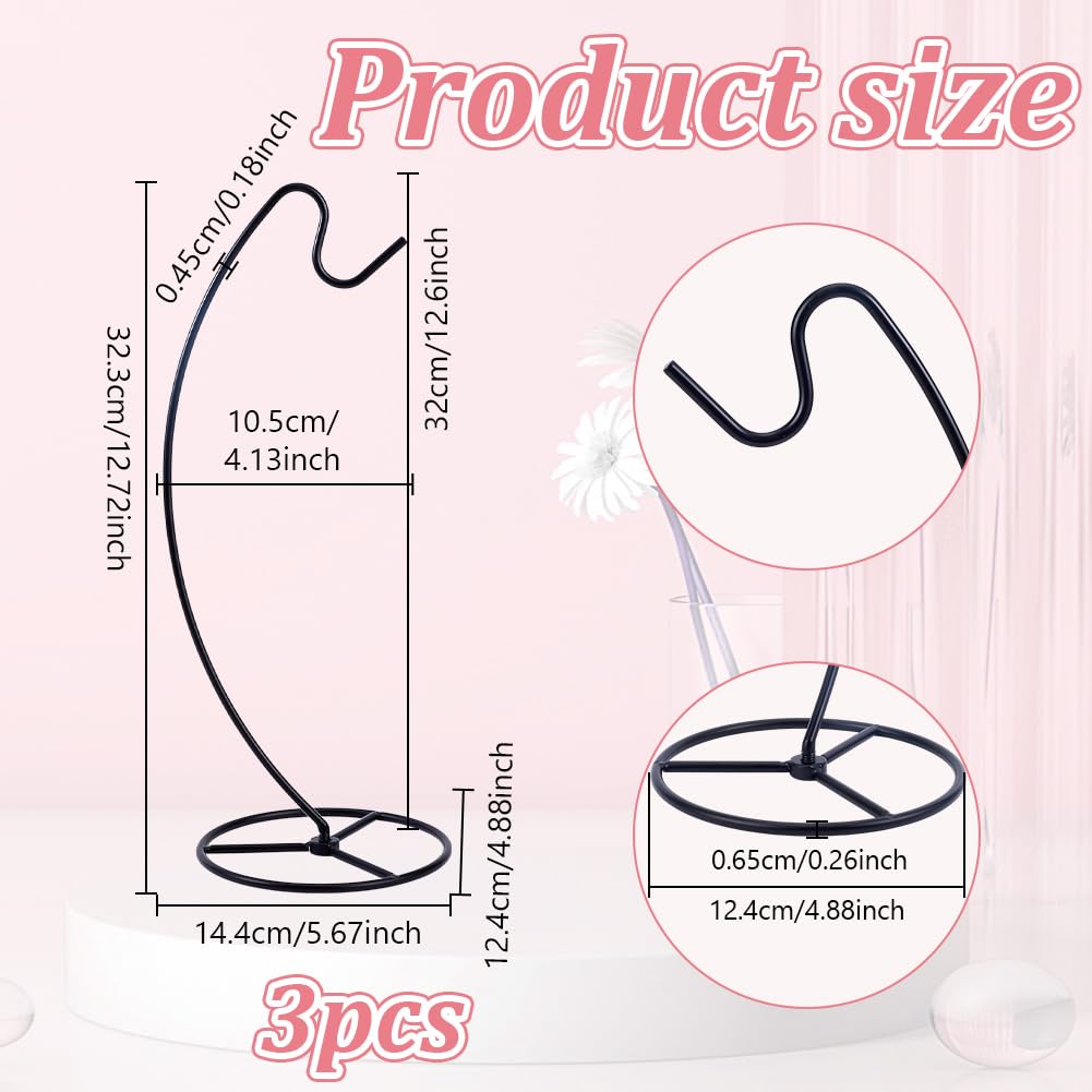 NBEADS 3 Pcs Black Ornament Display Stand, Air Plant Holder Iron Hanging Hook Display Stands Glass Ball Hanger for Home and Office Decor