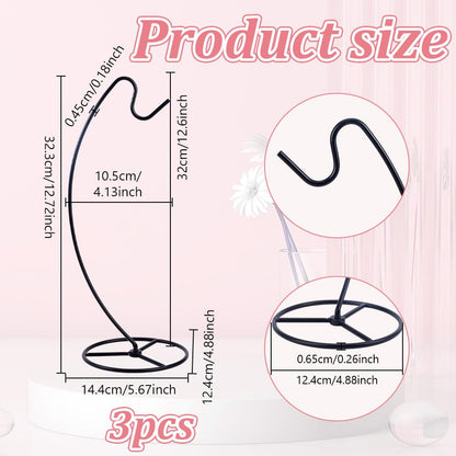 NBEADS 3 Pcs Black Ornament Display Stand, Air Plant Holder Iron Hanging Hook Display Stands Glass Ball Hanger for Home and Office Decor