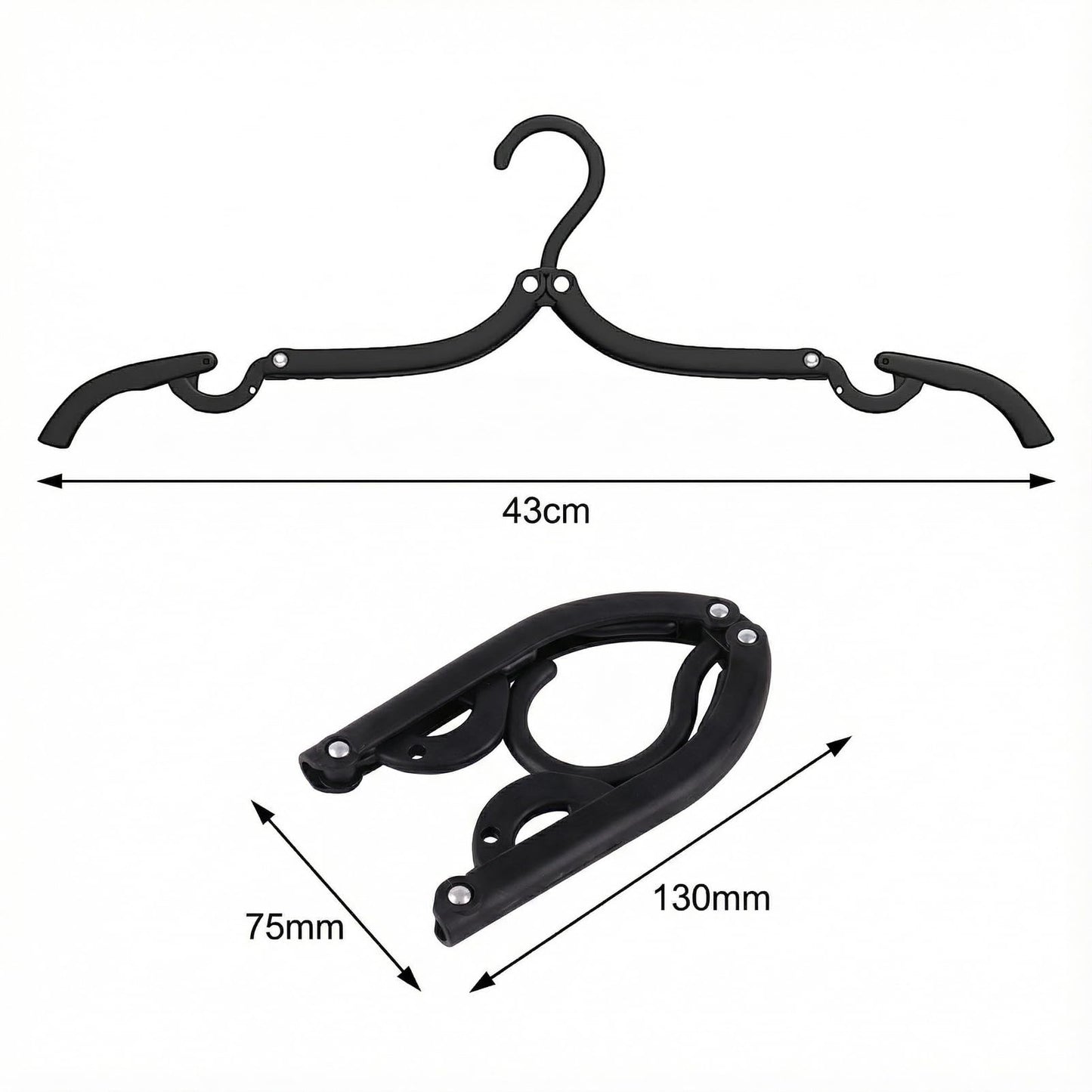 10 Pack Black Foldable Travel Hangers, PP Plastic Lightweight Clothes Hangers, Compact Portable Travel Coat Hooks for Space Saving Storage