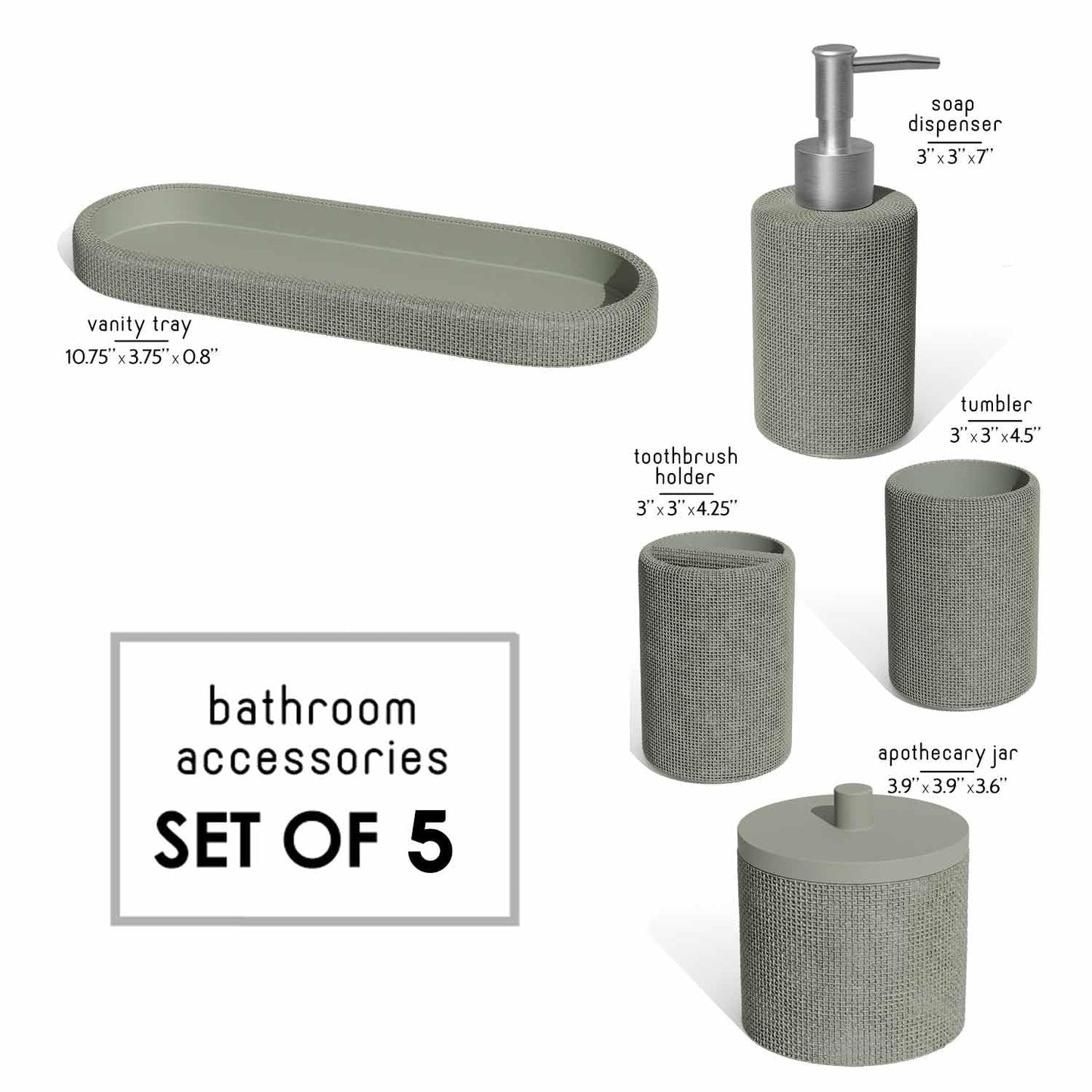 Clara Clark Bathroom Set - Sage Green Bathroom Accessories Set, 5PC Bathroom Accessory Set, Bathroom Sets with Soap Dispenser, Toothbrush Holder