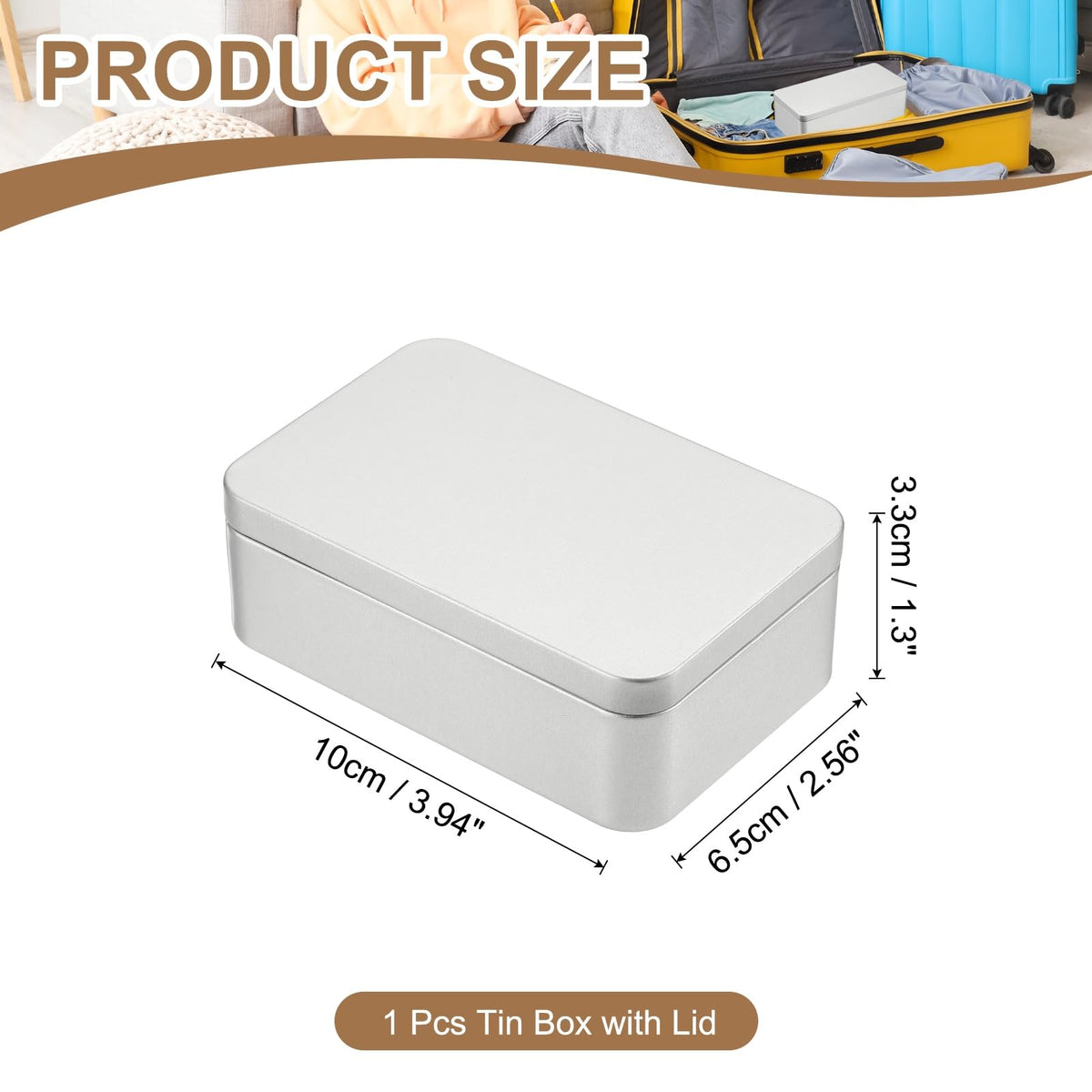 PATIKIL Rectangular Tin Box 3.9"x2.5"x1.3", Metal Storage Tin Box Portable Storage Container with Lid for Tea Candy Treats Gifts Favors Candle