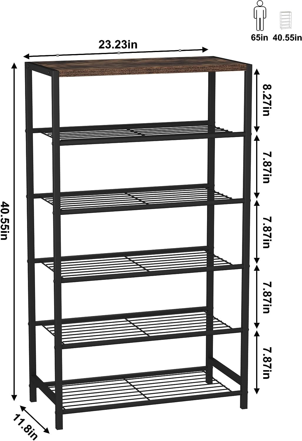 HOME BI 6-Tier Industrial Shoe Rack, Metal Shoe Storage Organizer Shelves with Stable Metal Frame, Shoe Organizer for Closet, Hallway, Entryway,