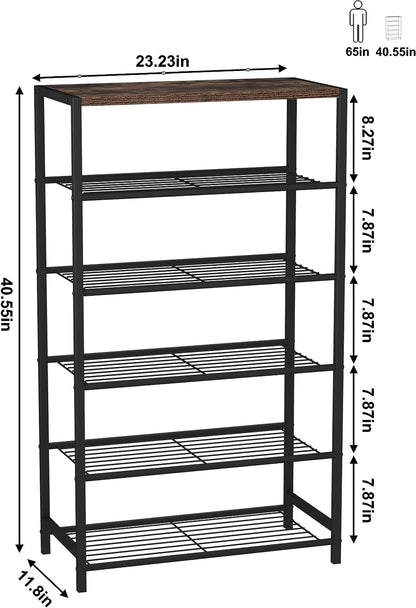 HOME BI 6-Tier Industrial Shoe Rack, Metal Shoe Storage Organizer Shelves with Stable Metal Frame, Shoe Organizer for Closet, Hallway, Entryway,