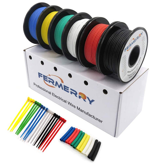 Fermerry 16 AWG Electrical Wire 1.27mm? Flexible Silicone Tinned Copper Wire Hook up Kit Stranded Wire Spool 10ft 3 Meter Each 6 Colors Gauge