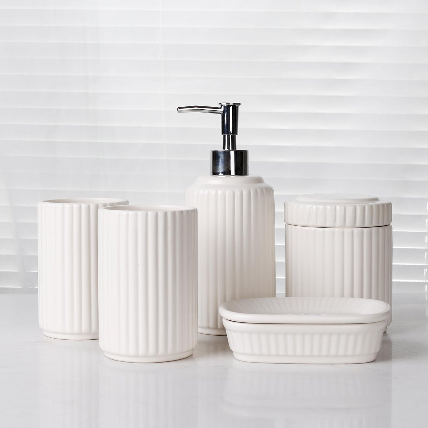 Bathroom Accessories Set 5PCS, Ceramic White Bathroom Accessory Set, Classic Design Bathroom Accessories Sets Complete