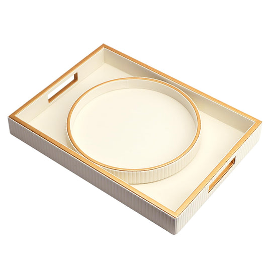 SANZIE Leather Tray Desktop Storage Organizer - Premium Serving & Decorative Tray for Sundries, Cosmetics, Phone, Wallet & Cutlery (White Holder with