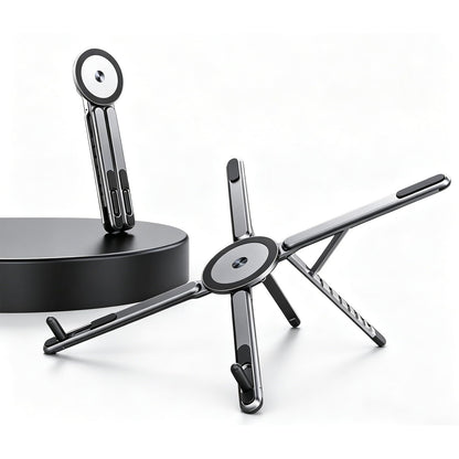 Beruth Adjustable Foldable Laptop Stand for Desk, MagSafe Compatible Aluminum Riser with N52 Magnetic Grip, Portable Holder for MacBook, iPad