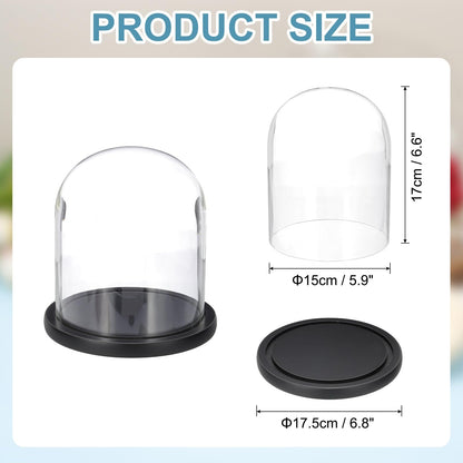 sourcing map Glass Cloche Display Dome, 6.6" x 5.9" Glass Dome Display Case Wood Base Tabletop Jar Case Decorative Bell Jar for Plant Home Decor