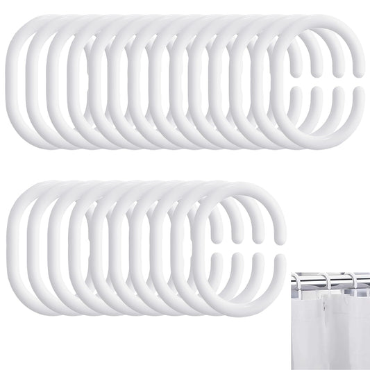 Plastic Shower Curtain Rings – Rust-Proof C-Shape Bathroom Hooks
