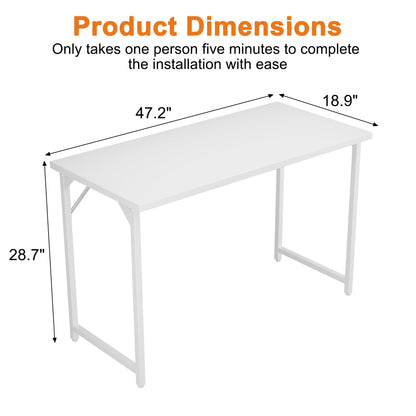 Grandder 120 cm Computer Desk, Home Office Desk Study Writing Kid Table, Simple PC Work Desk, Adjustable Feet, White