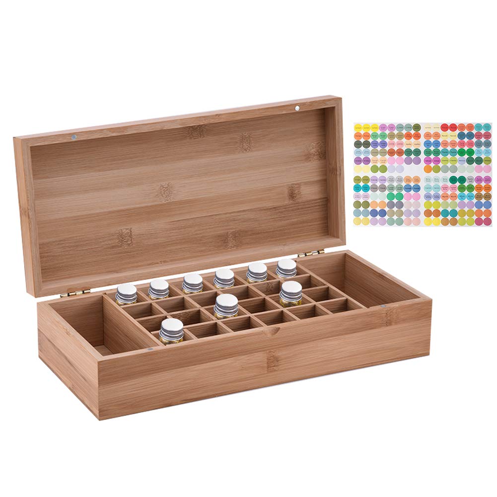 RoseFlower Bamboo Essential Oil Storage Box Home Fragrance Carrier Case, Holds 26 Bottles for 5, 10, 15ml