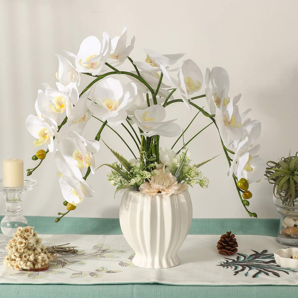 LESING Artificial Flowers Ochids Plants Fake Orchid in Pot Artificial Flowers with Vase Orquidea Faux Orchid for Home Indoor Decoration (Style 3,White