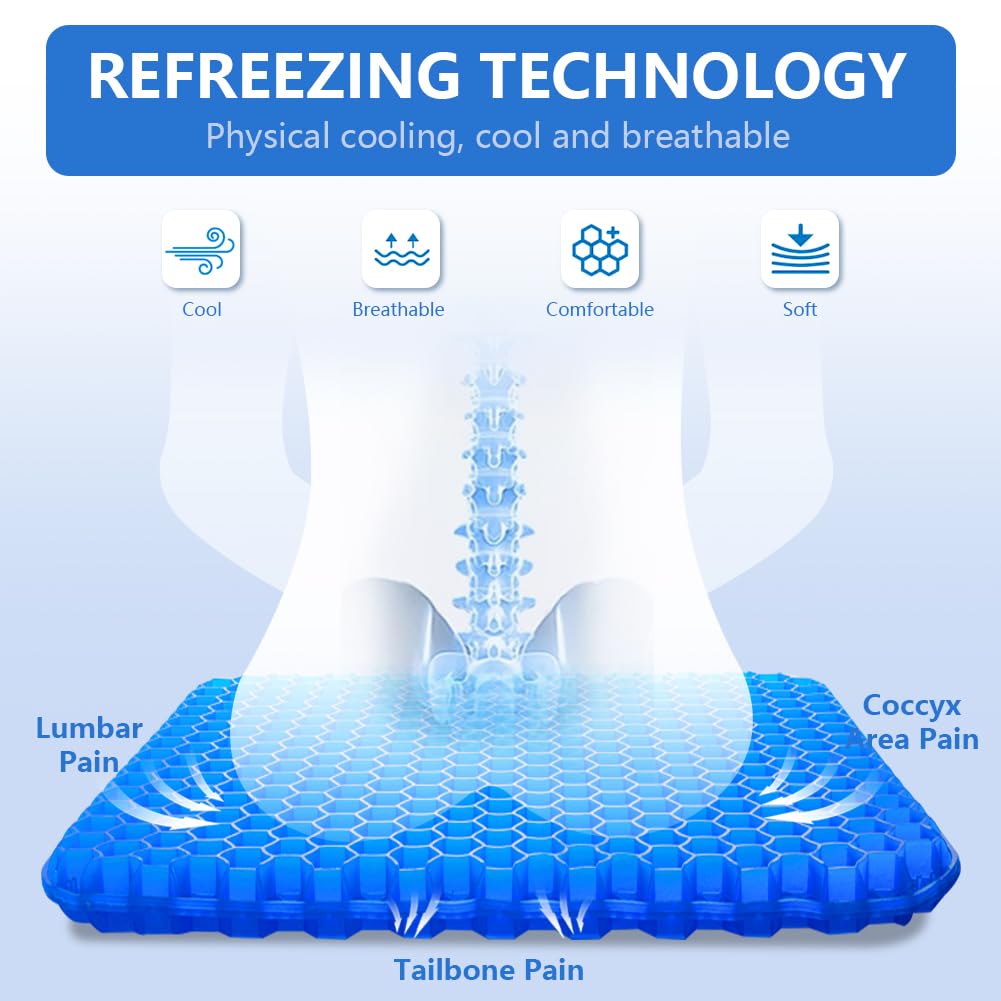 flintronic Orthopaedic Gel Seat Cushion, Honeycomb Design Double Thick Gel Cushion, Gel Orthopaedic Ergonomic Cushions