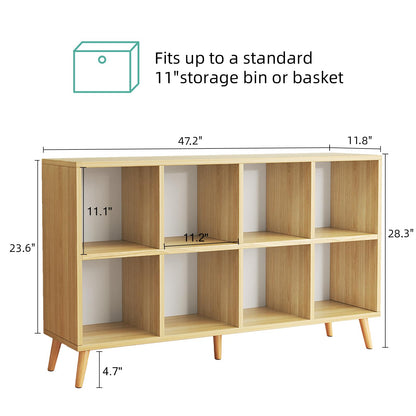 Flrrtenv 8-Cube Bookshelf 2 Tier Retro Bookcase with Legs, 120cm Wood Bookshelves Storage Organizer Shelf