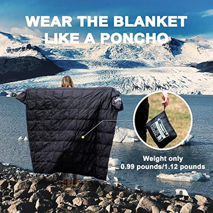 4Monster Camping Blanket Packable, Camping Quilt, Insulated Blanket Hammock Quilt, Camping Blanket for Cold Weather, Picnic, Hiking, Airplane, Travel, Beach, Stadium, Outdoor Gear, Black, XL