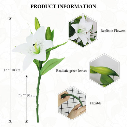 Olrla 20pcs White Artificial Lily Flowers, Real Touch Tiger Lily Easter Lily Fake Spring Flowers for Wedding Home Office Easter Decoration