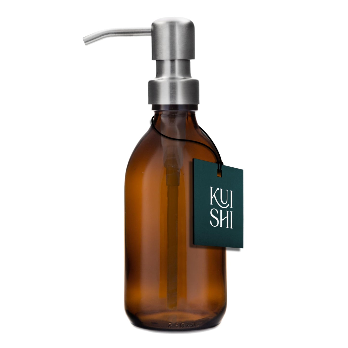 Kuishi Amber Glass Pump Bottle with Stainless Steel Pump [250ml, Silver Stainless Steel Pump], Refiilable Dispenser