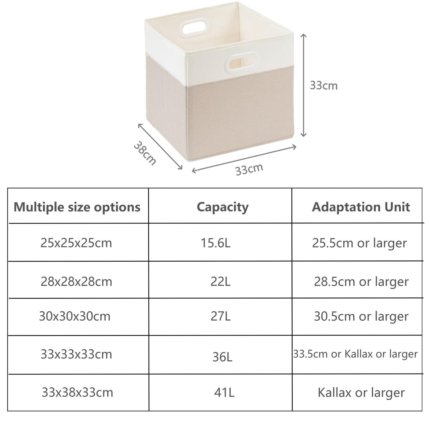 SOCOHOME Fabric Cube Storage Boxes,33x38x33cm Foldable Storage Baskets for Shelf Nursery Closet(Light beige/White, Set of 4)