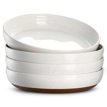 DOWAN Large Pasta Bowls Set of 4-9.75" Shallow Ceramic Dinner Plates, Plate/Wide Bowl, Microwave, Oven, Dishwasher Safe Kitchen Dinnerware - Modern