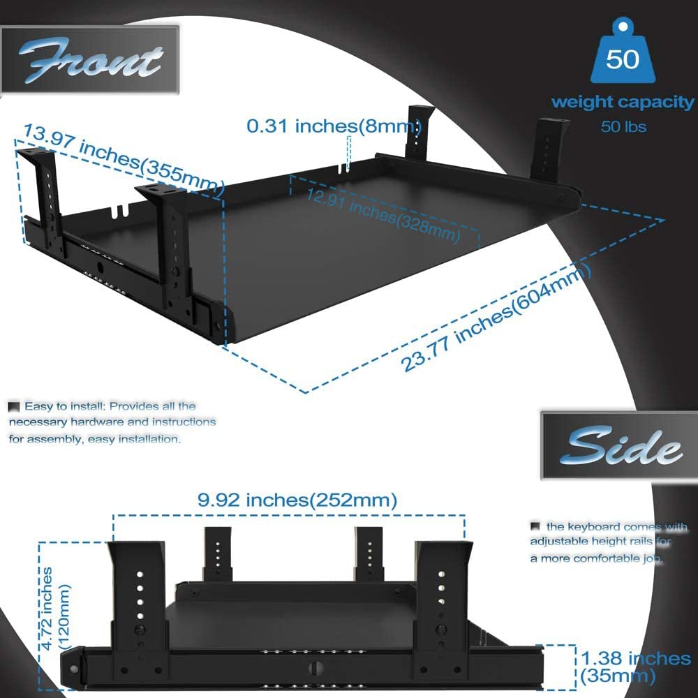 FRMSAET All-Metal 53cm/ 60cm/ 76cm Slide Out Drawer Platform(60 cm, Black)