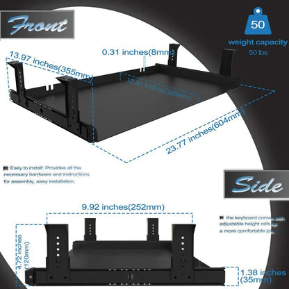 FRMSAET All-Metal 53cm/ 60cm/ 76cm Slide Out Drawer Platform(60 cm, Black)
