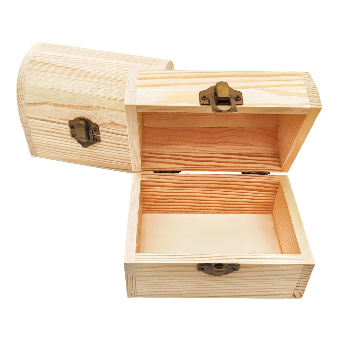 Anktily 2 Pack Arched Wooden Boxes, 12 x 8 x 9 cm Unfinished Pine Wood Storage Chests with Lid - Rustic DIY Craft Organiser for Jewellery