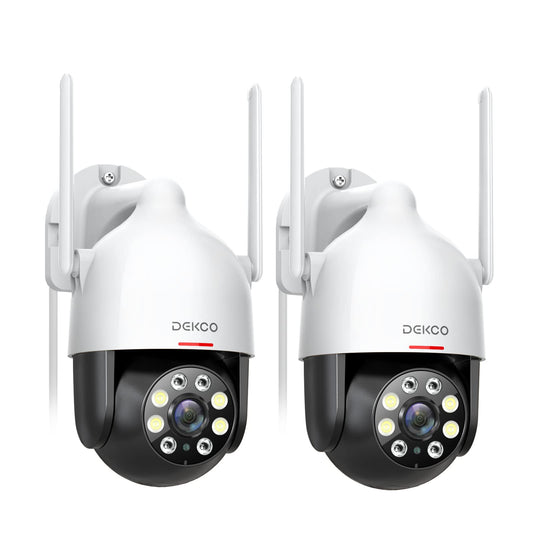 DEKCO 2K Security Camera Outdoor, CCTV Camera with Auto Tracking, Sound-Light Alarm, WiFi Home Security Camera Support Pan-Tilt 360? View, 2-Way